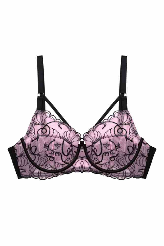 Jessie Pink and Black Whip Embroidery Balconette Bra  