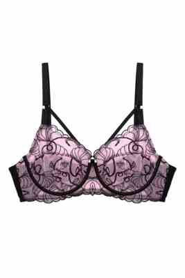 / Jessie Pink and Black Whip Embroidery Balconette Bra