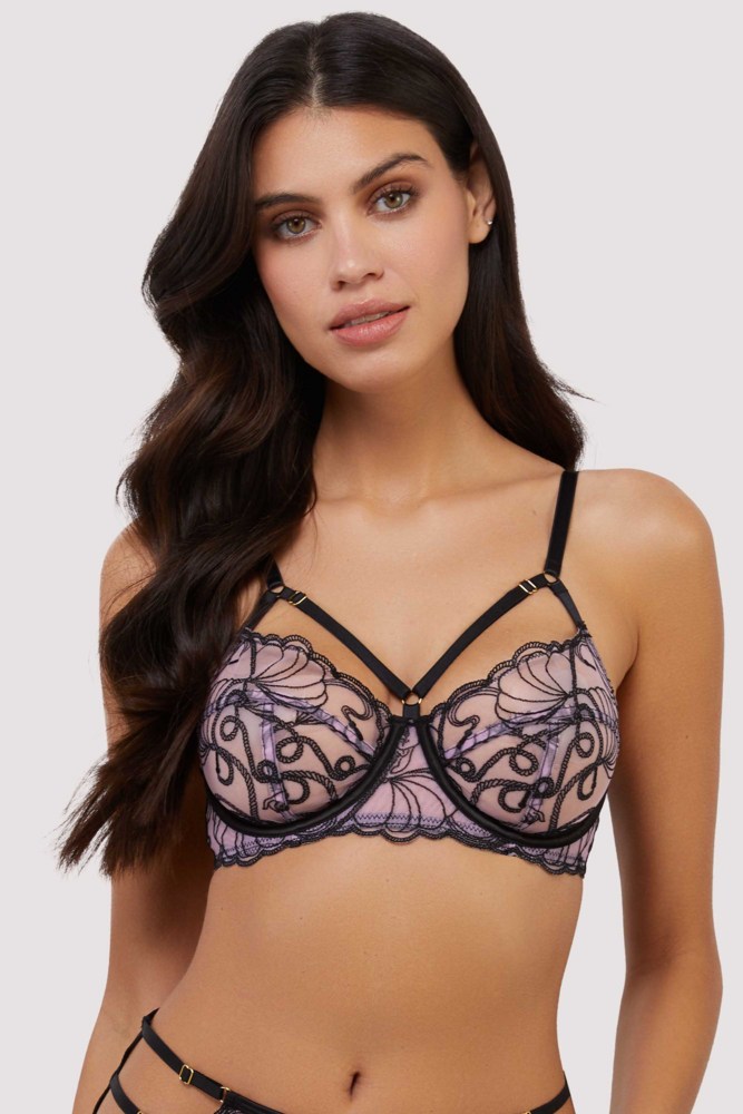 Jessie Pink and Black Whip Embroidery Balconette Bra  