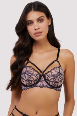 / Jessie Pink and Black Whip Embroidery Balconette Bra