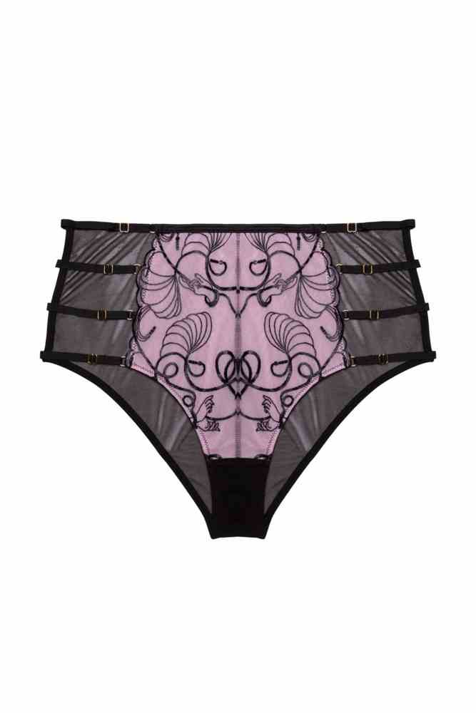 Jessie Pink and Black Whip Embroidery High Waist Brief  