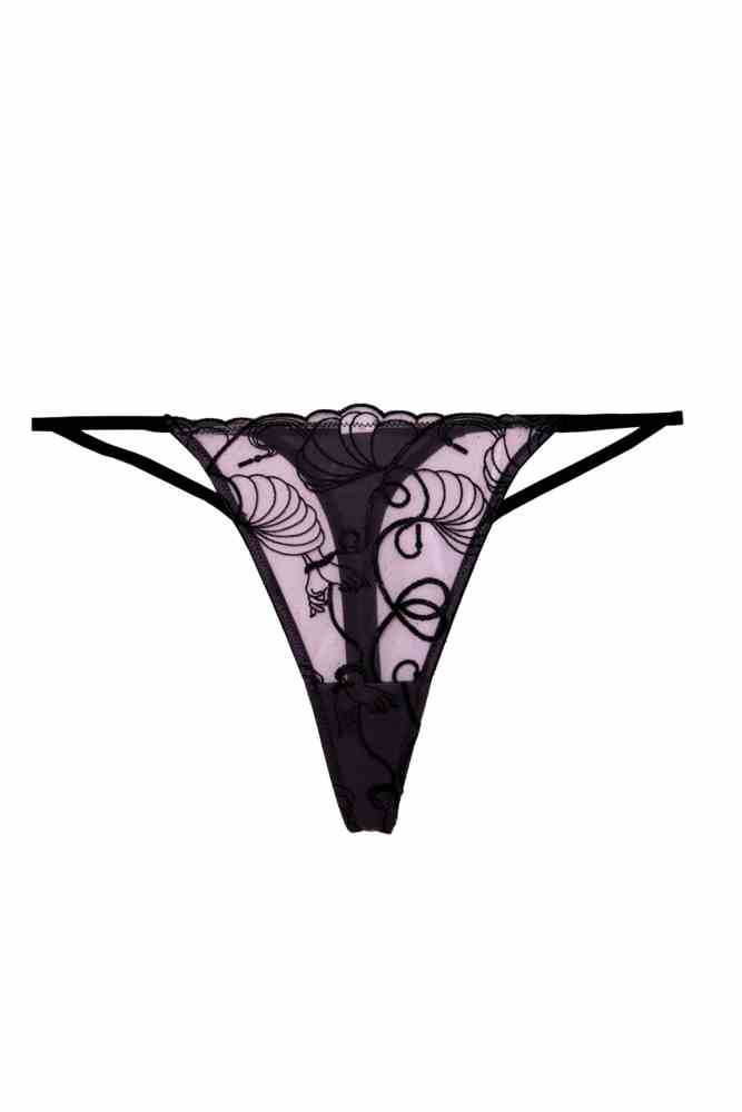 Jessie Pink and Black Whip Embroidery Thong  