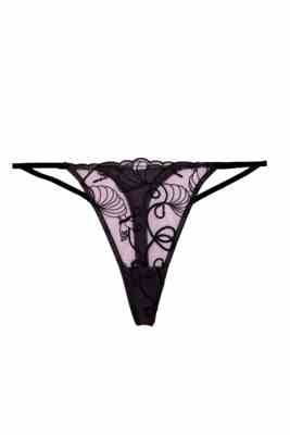 / Jessie Pink and Black Whip Embroidery Thong