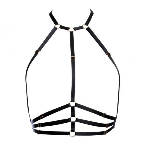 The Samantha Harness in Black with Golden  Sliders  