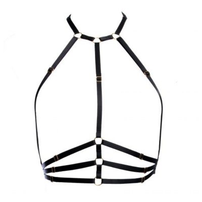 / The Samantha Harness in Black with Golden  Sliders