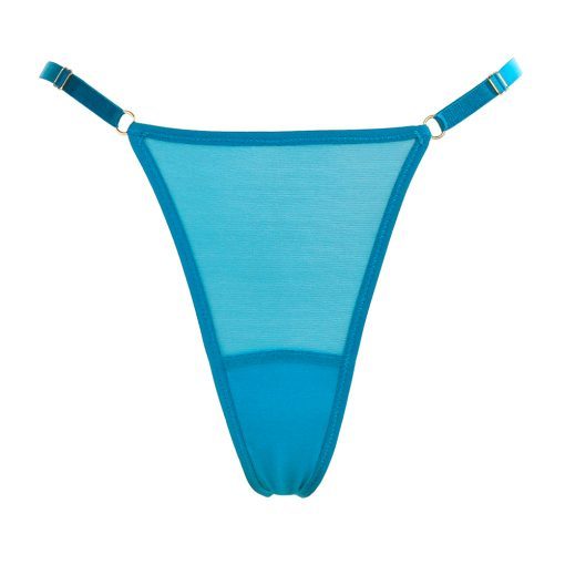 Adjustable High Cut Thong in Deep Water Mesh  
