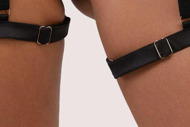  'Alessia' Black Satin Buckled Harness Suspender 