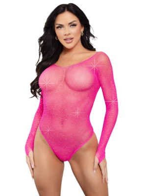  Fishnet thong back bodysuit pink