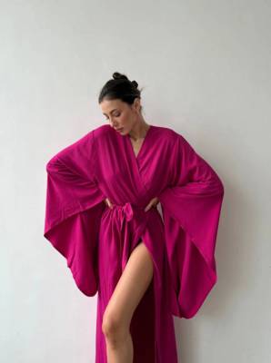 / Kimono Sleeves Viscose Long Robe