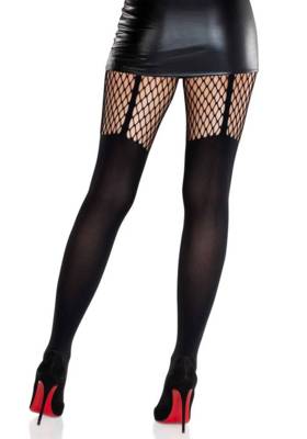 / Garter Illusion Tights with Net Detail