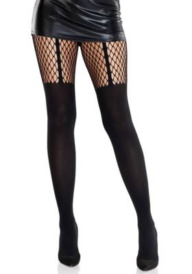 / Garter Illusion Tights with Net Detail