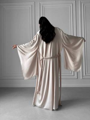 / Kimono Sleeves Silk Long Robe white