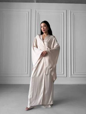   Kimono Sleeves Silk Long Robe white