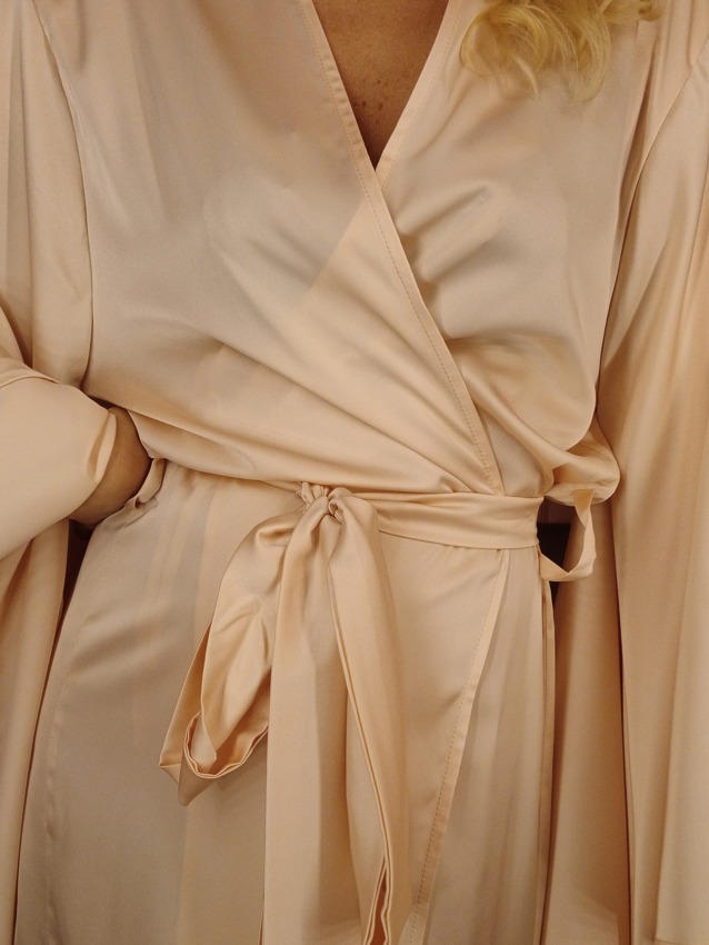 Kimono Sleeves Silk Long Robe blush  