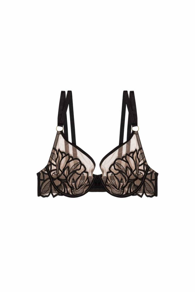 Lilith Black Graphic Embroidery Bra  