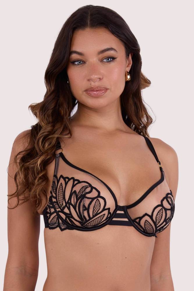 Lilith Black Graphic Embroidery Bra  