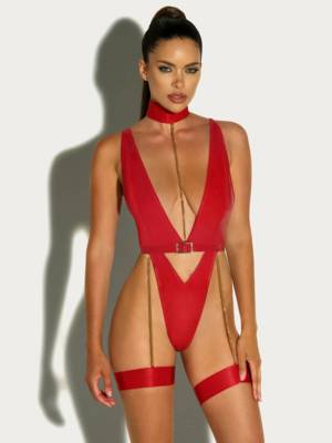 / Fetish Harness Haven Plunge Teddy red