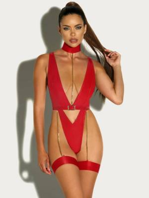 / Fetish Harness Haven Plunge Teddy red