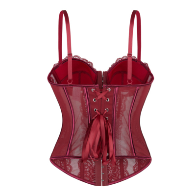 / Burgundy Adjustable Bustier with Sheer Mesh