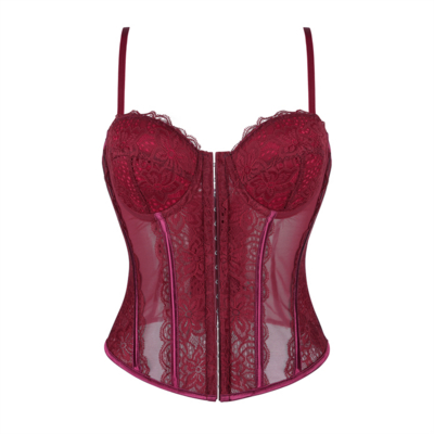 / Burgundy Adjustable Bustier with Sheer Mesh