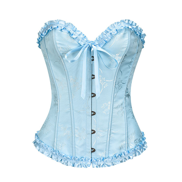Victorian Azure Brocade Overbust corset  