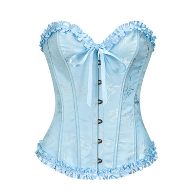 / Victorian Azure Brocade Overbust corset