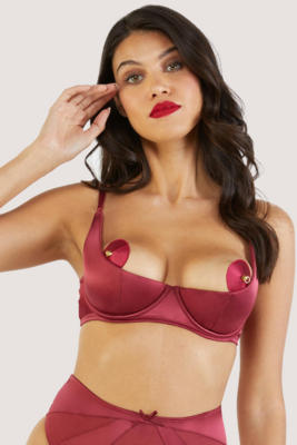  Etta Red Satin Quarter Cup Bra