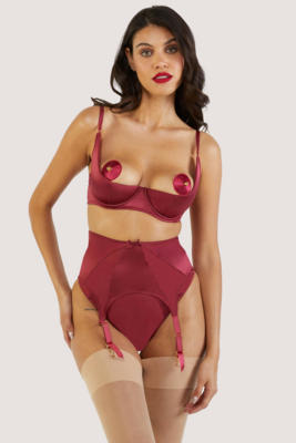 / Etta Red Mesh And Satin Suspender Belt