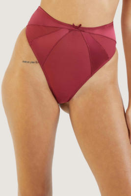 / Etta Red Mesh And Satin High Waist Thong