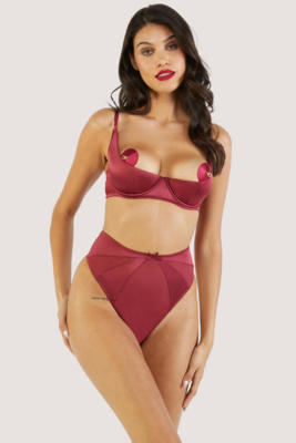   Etta Red Mesh And Satin High Waist Thong