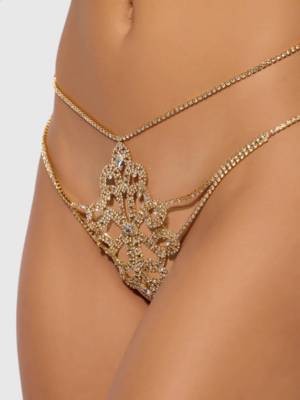 / Rhinestone swirl knot panty gold