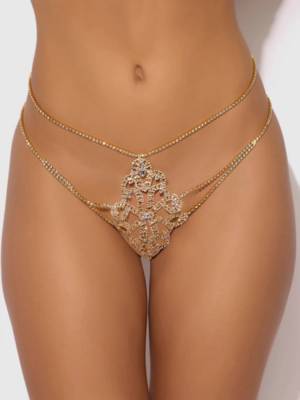 / Rhinestone swirl knot panty gold