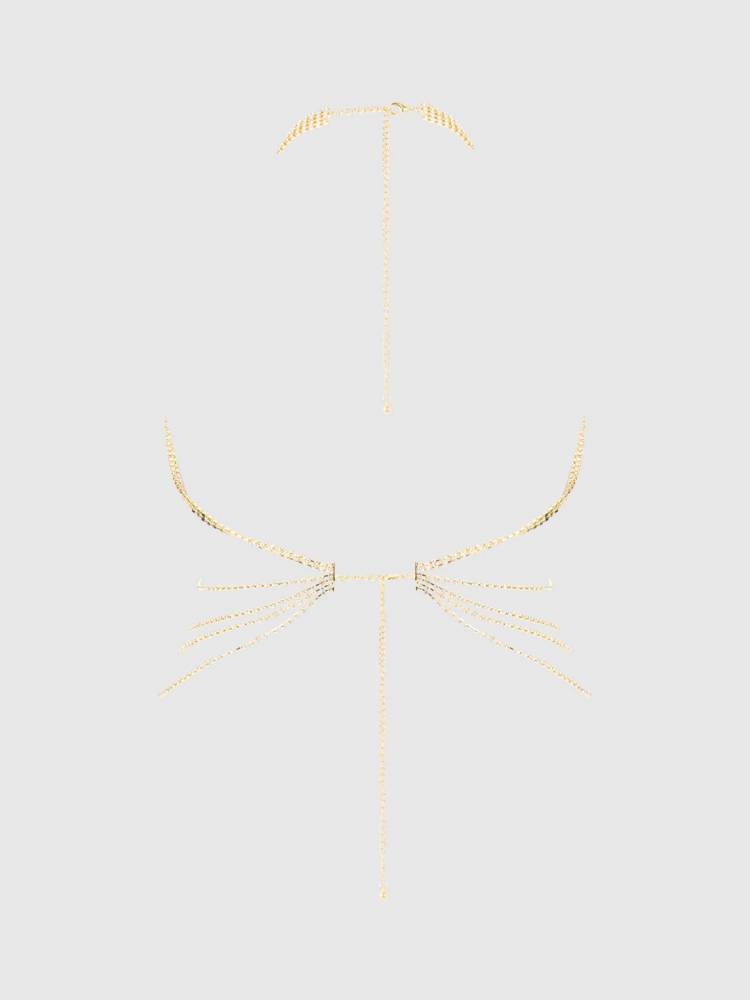 Rhinestone net & fringe halter bralette  