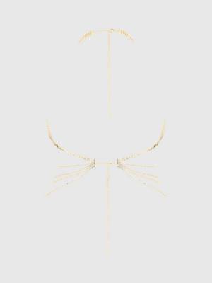 Rhinestone net & fringe halter bralette 