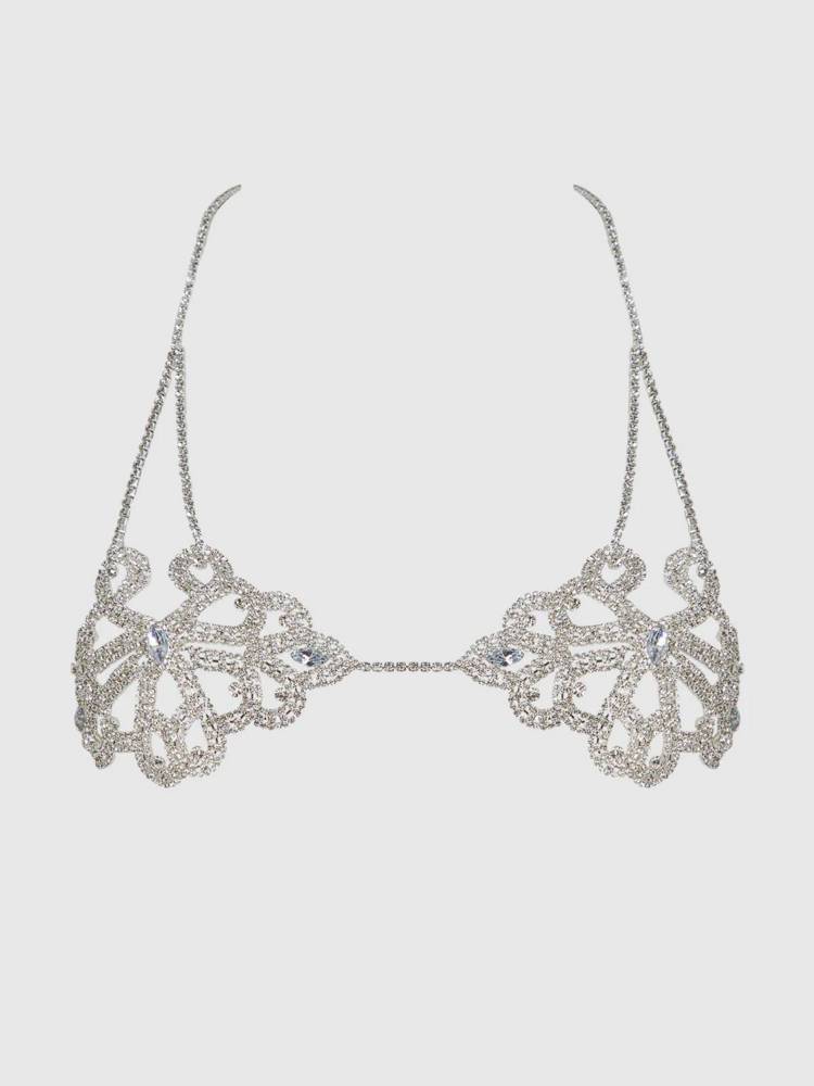 Rhinestone swirl knot bralette silver  