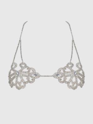 Rhinestone swirl knot bralette silver 