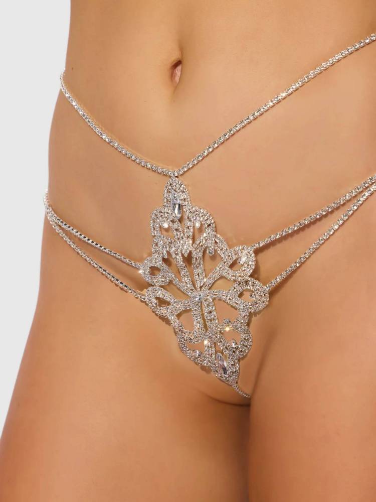 Rhinestone swirl knot panty  silver  