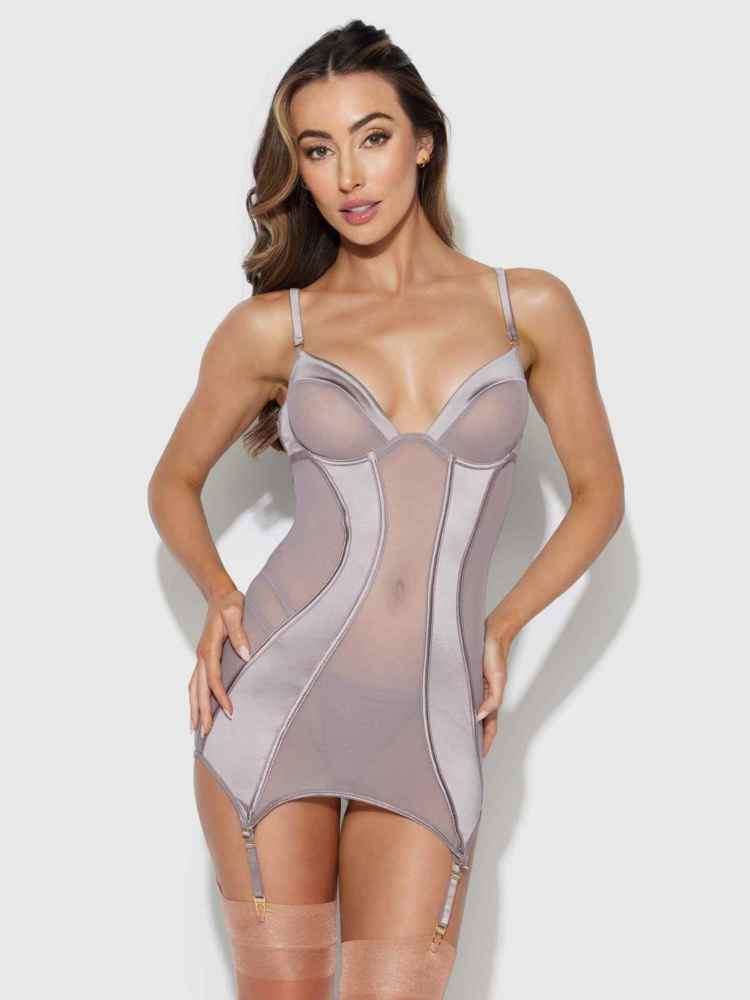 RAQUEL chemise & g-string set grey rose  