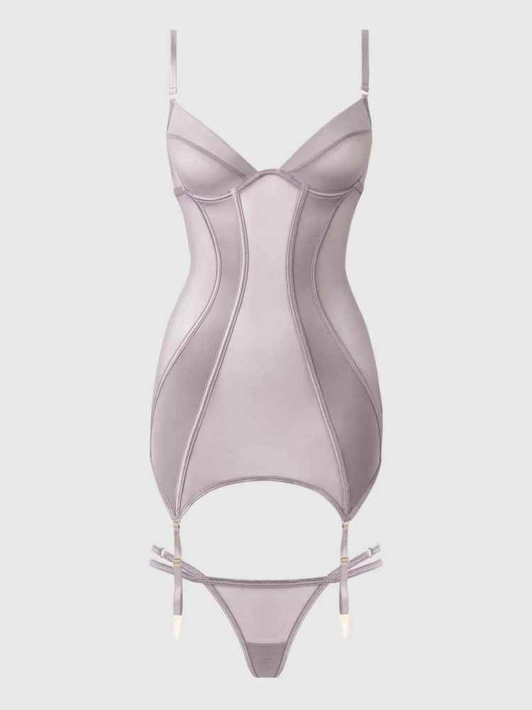 RAQUEL chemise & g-string set grey rose  