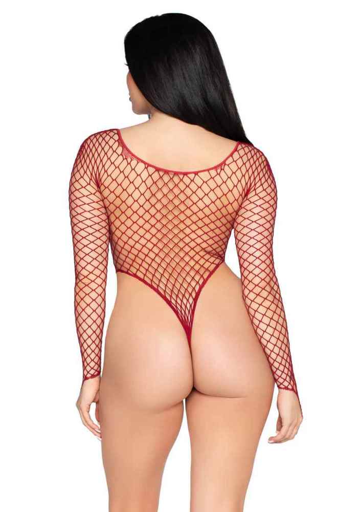 High-Cut Industrial Net Bodysuit burgundy  