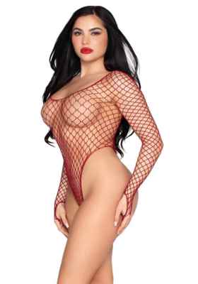 High-Cut Industrial Net Bodysuit burgundy