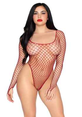 / High-Cut Industrial Net Bodysuit burgundy
