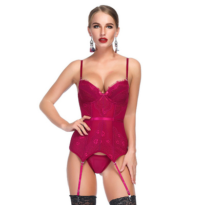 Fuchsia Mesh and Floral  Bustier